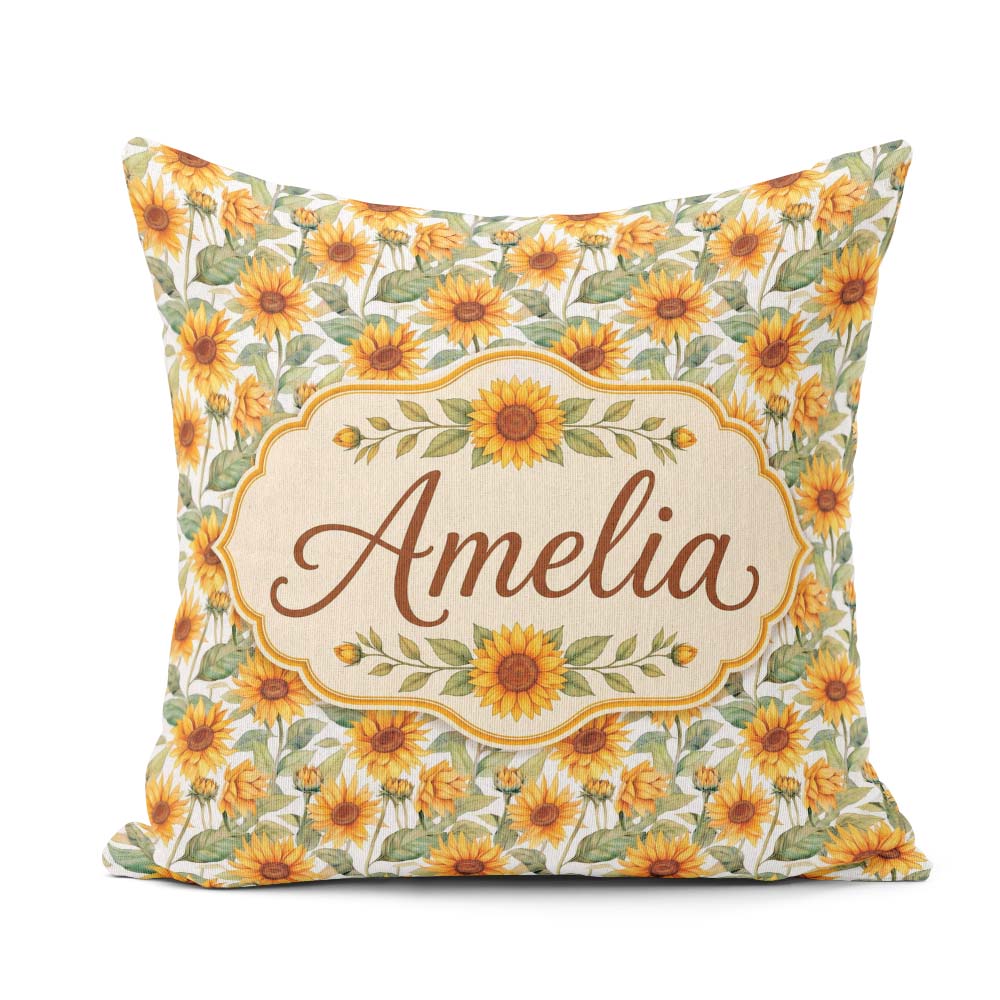 Custom Name Soft Yellow Sunflower Floral Pattern Light Botanical Square Filled Cushion Throw Pillow Sofa Bed Home Decor Zip Washable UK Made