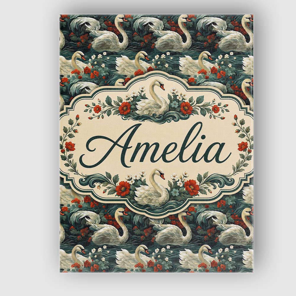 Personalised Name Dark Swan Floral Water Custom Unique Gift Idea Elegant Feature Canvas Wall Art Print Decor Picture Ready to Hang
