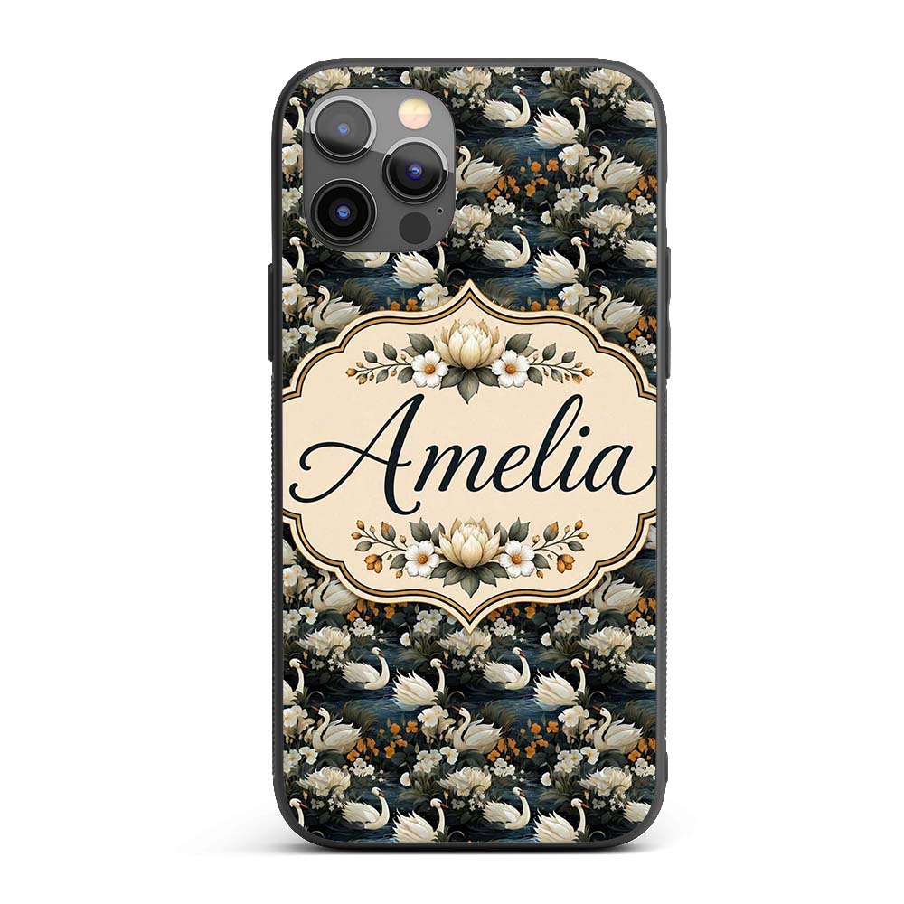 Luxury Swan Floral Night Lake Seamless Pattern Custom Name Protective Phone Case Mobile Cover Durable Everyday Smartphone Shock Resistant