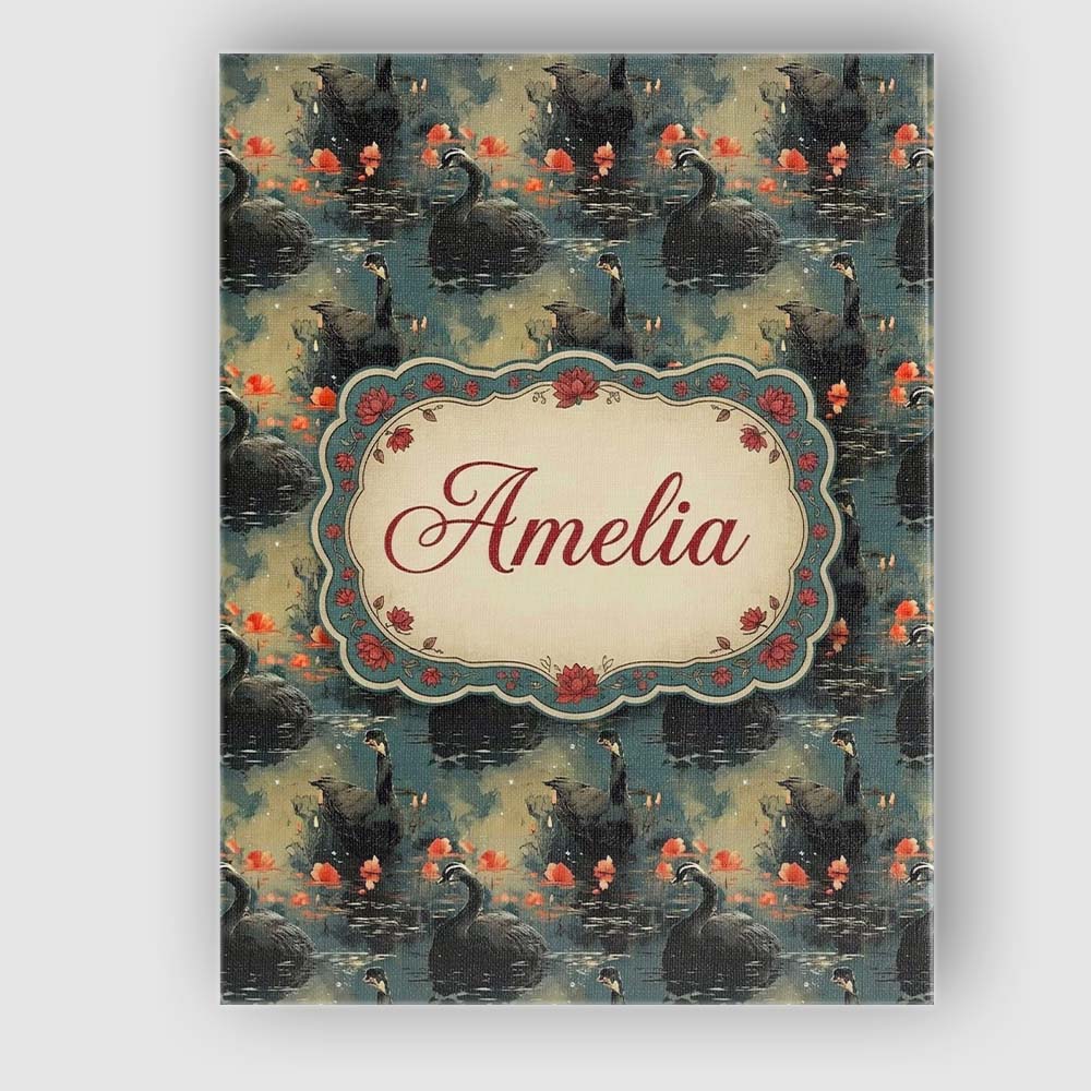 Personalised Name Black Swan Floral Water Custom Unique Gift Idea Elegant Feature Canvas Wall Art Print Decor Picture Ready to Hang