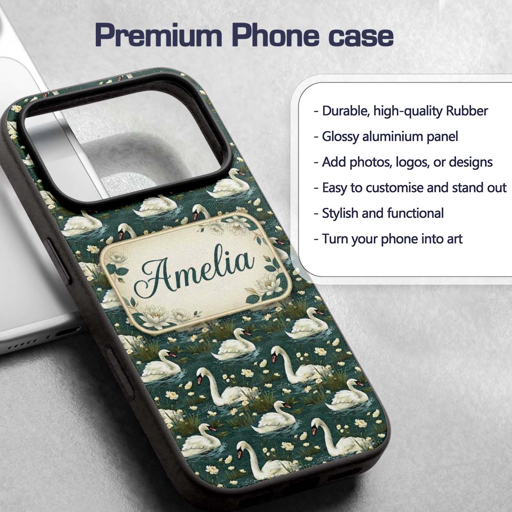 Soft Swan Lake Floral Seamless Printed Design Custom Name Protective Phone Case Mobile Cover Durable Everyday Smartphone Shock Resistant
