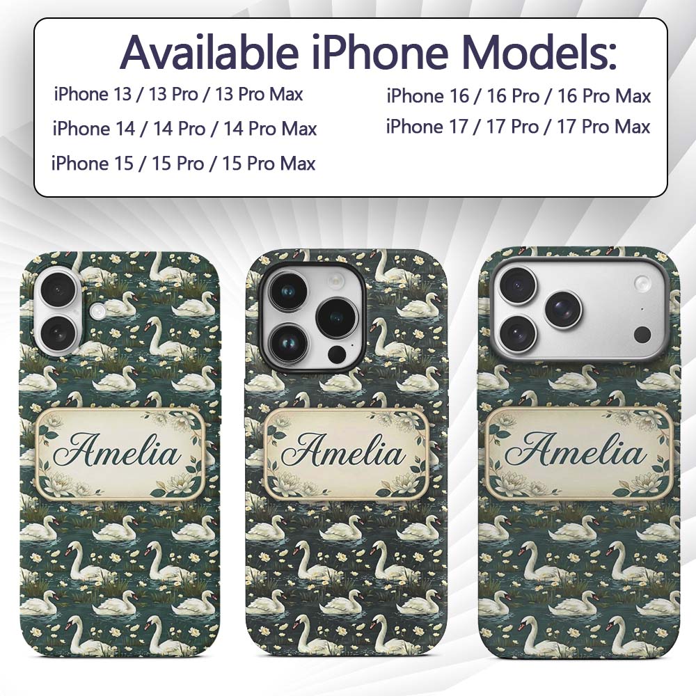Soft Swan Lake Floral Seamless Printed Design Custom Name Protective Phone Case Mobile Cover Durable Everyday Smartphone Shock Resistant