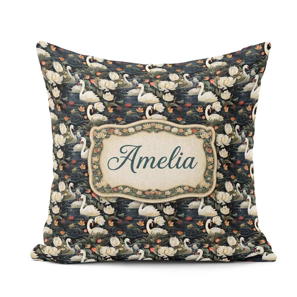 Custom Name White Swan Tulip Floral Pattern Elegant Water Garden Square Filled Cushion Throw Pillow Sofa Bed Home Decor Zip Washable UK Made