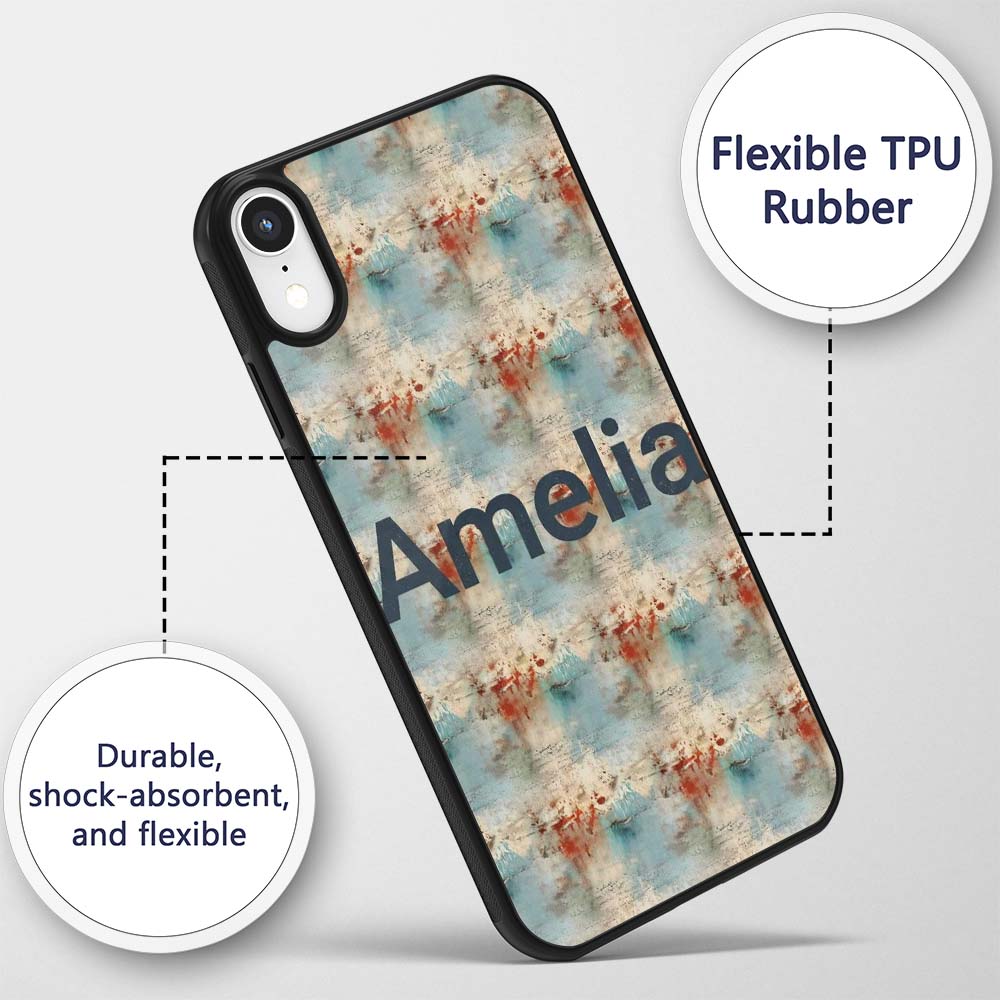 Abstract Grunge Texture with Red and Blue Tones Custom Name Protective Phone Case Mobile Cover Durable Everyday Smartphone Shock Resistant