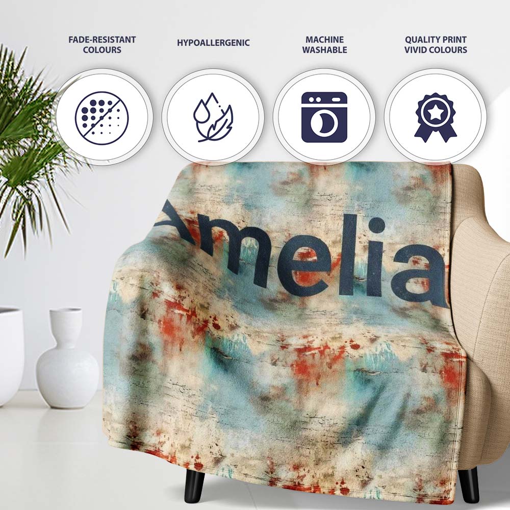 Abstract Grunge Texture with Red and Blue Tones Seamless Name Cute Personalised Custom Name Super Soft Fleece Blanket Bed Sofa Throw