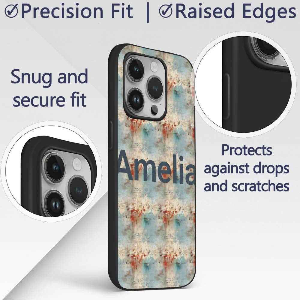 Abstract Grunge Texture with Red and Blue Tones Custom Name Protective Phone Case Mobile Cover Durable Everyday Smartphone Shock Resistant