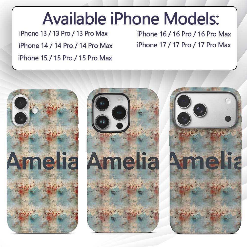 Abstract Grunge Texture with Red and Blue Tones Custom Name Protective Phone Case Mobile Cover Durable Everyday Smartphone Shock Resistant