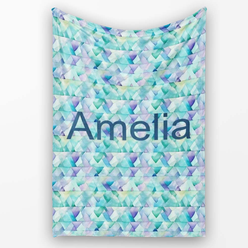 Modern Geometric Watercolor Shapes in Teal Purple Seamless Name Cute Personalised Custom Name Super Soft Fleece Blanket Bed Sofa Throw