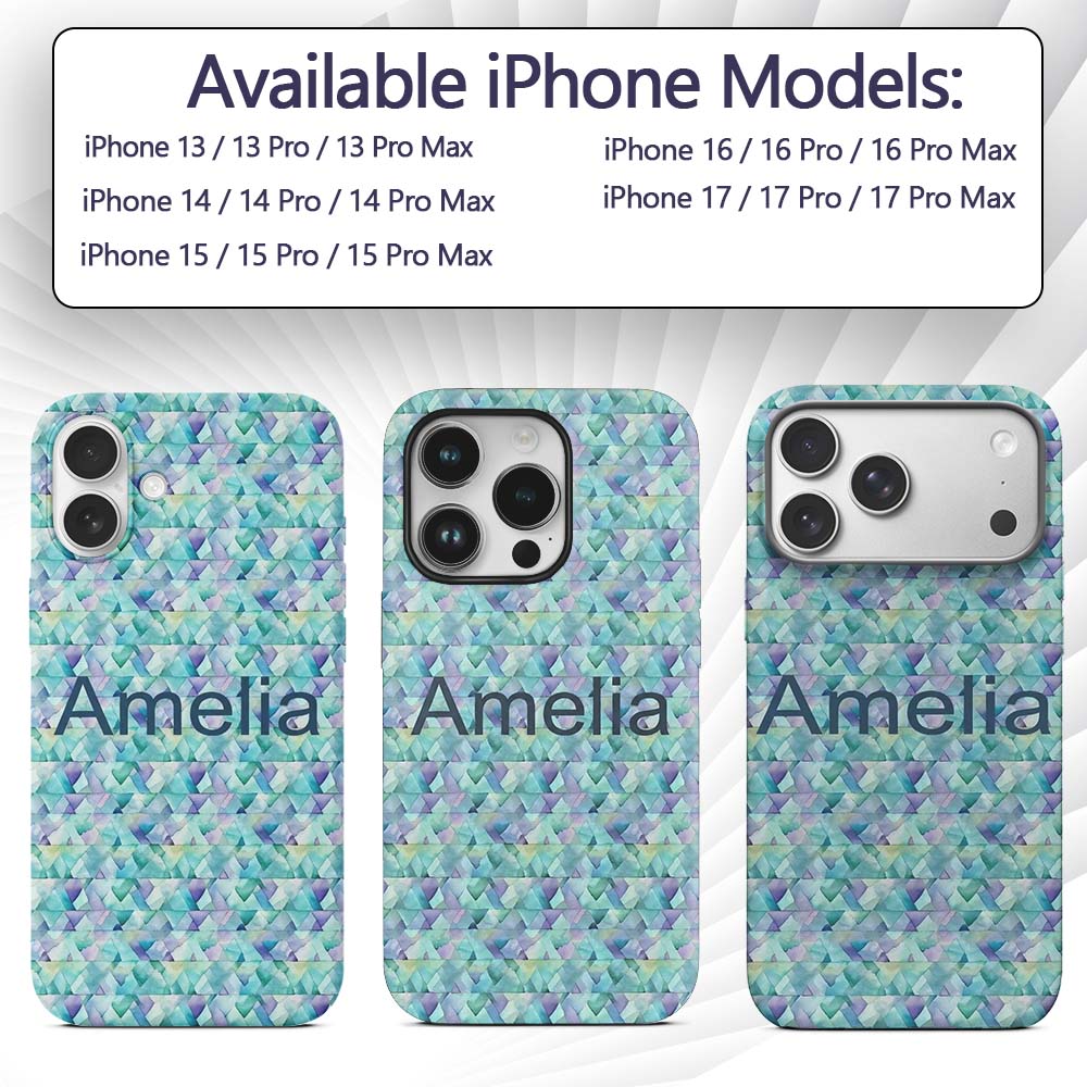 Modern Geometric Watercolor Shapes in Teal Purple Custom Name Protective Phone Case Mobile Cover Durable Everyday Smartphone Shock Resistant