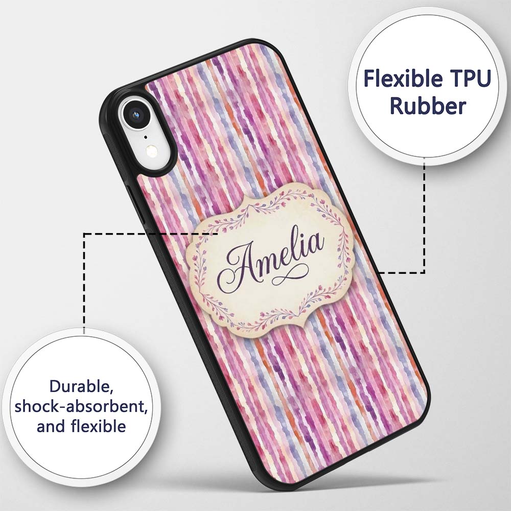 Soft Watercolor Vertical Stripes in Pink Purple Custom Name Protective Phone Case Mobile Cover Durable Everyday Smartphone Shock Resistant