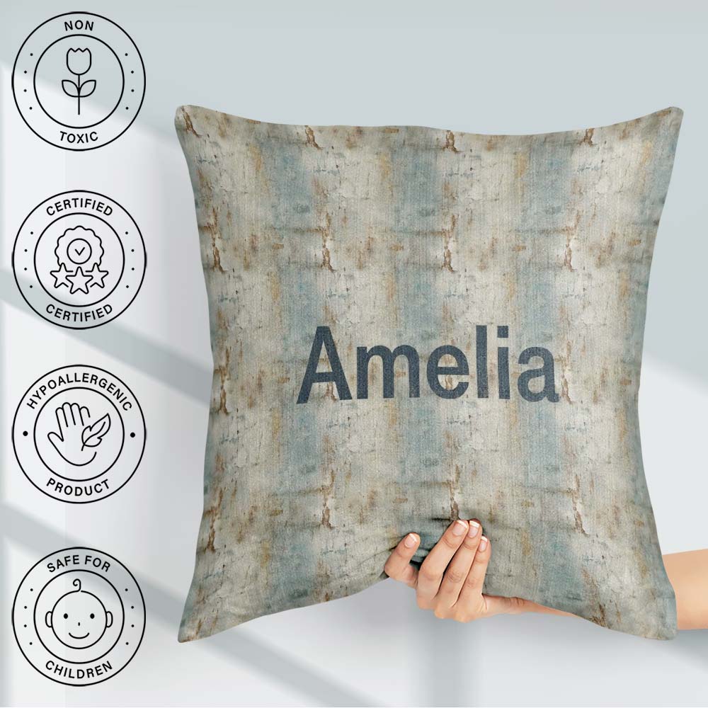 Custom Name Neutral Rustic Distressed Wall Texture Seamless Name Square Filled Cushion Throw Pillow Sofa Bed Home Decor Zip Washable UK Made