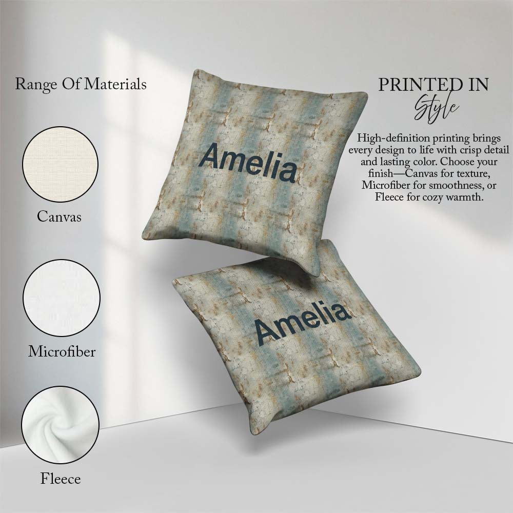 Custom Name Neutral Rustic Distressed Wall Texture Seamless Name Square Filled Cushion Throw Pillow Sofa Bed Home Decor Zip Washable UK Made