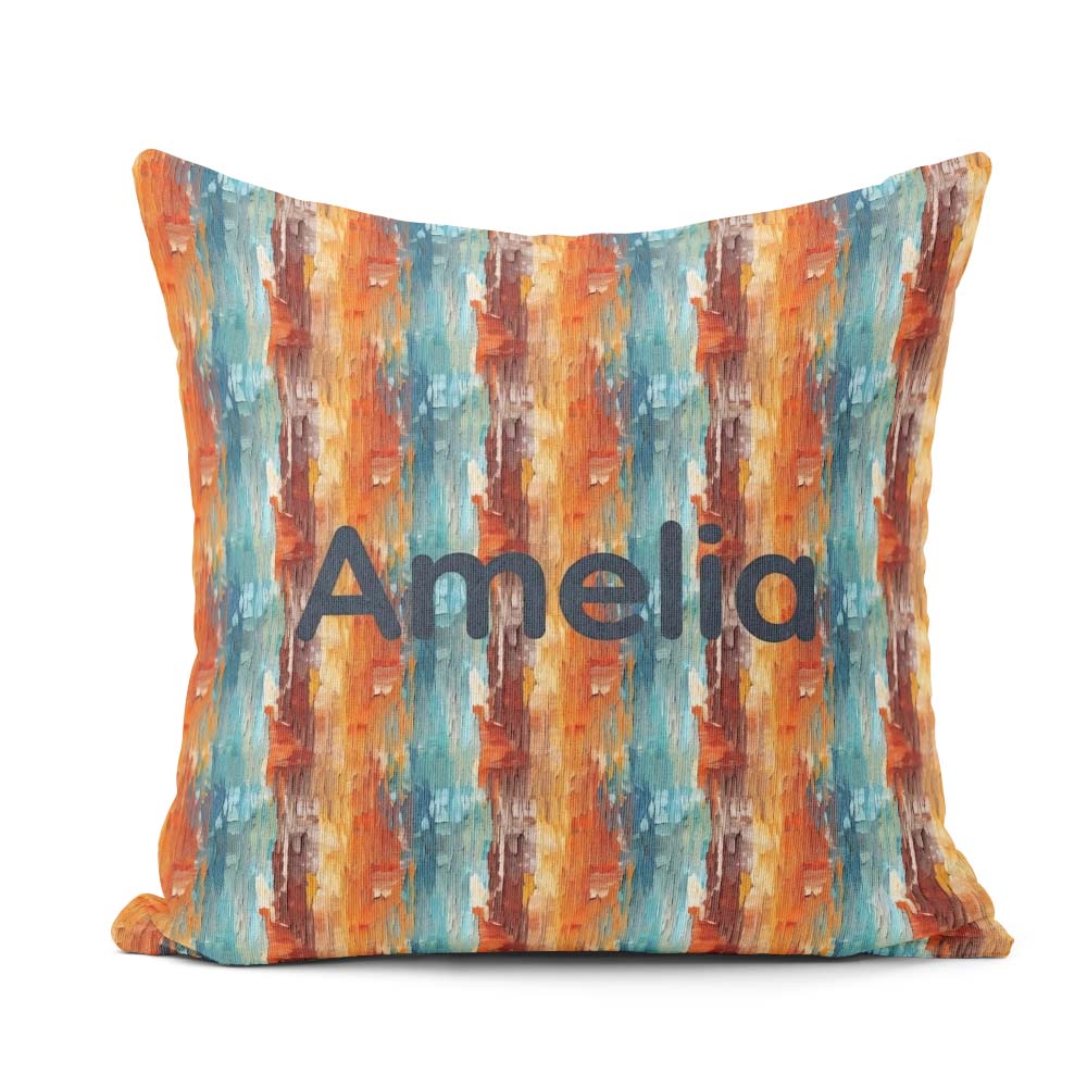 Custom Name Abstract Textured Brushstroke Pattern in Orange Blue Square Filled Cushion Throw Pillow Sofa Bed Home Decor Zip Washable UK Made