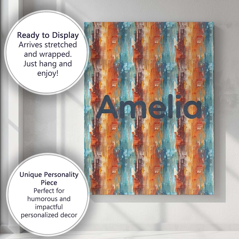 Personalised Name Abstract Textured Brushstroke Pattern in Orange Stylish Home Interior Canvas Wall Art Print Decor Picture Ready to Hang