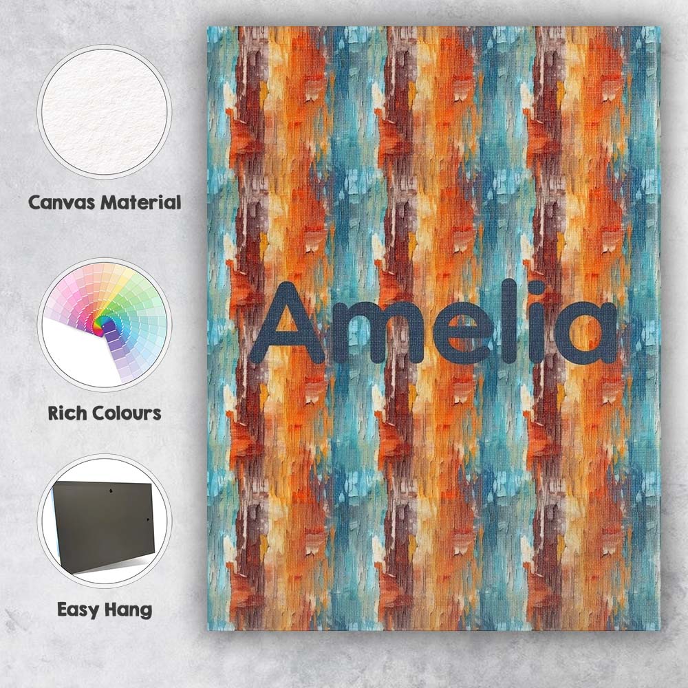 Personalised Name Abstract Textured Brushstroke Pattern in Orange Stylish Home Interior Canvas Wall Art Print Decor Picture Ready to Hang