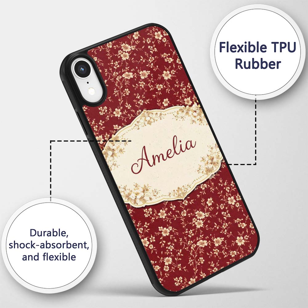 Red Floral Seamless Pattern Cute Printed Design Custom Name Protective Phone Case Mobile Cover Durable Everyday Smartphone Shock Resistant