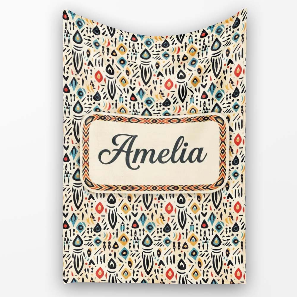 Modern Abstract Tribal Shapes Pattern on Cream Seamless Name Cute Personalised Custom Name Super Soft Fleece Blanket Bed Sofa Throw