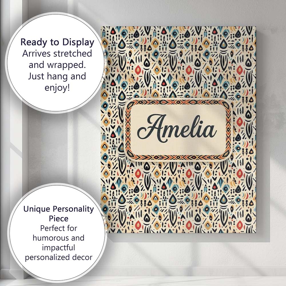 Personalised Name Modern Abstract Tribal Custom Unique Gift Idea Elegant Feature Canvas Wall Art Print Decor Picture Ready to Hang