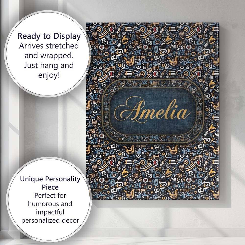 Personalised Name Dark Abstract Doodle Custom Modern Room Accent Elegant Feature Canvas Wall Art Print Decor Picture Ready to Hang