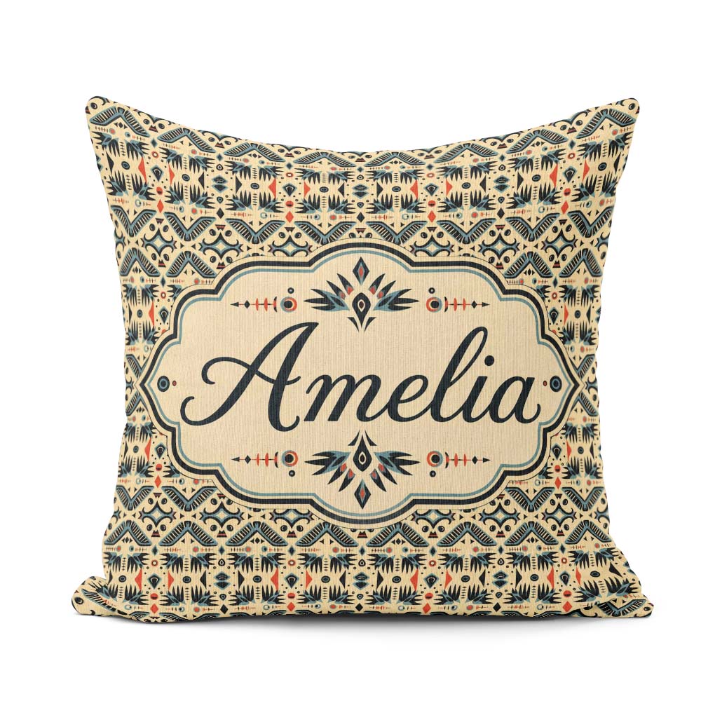 Custom Name Geometric Ethnic Tribal Pattern Neutral Tones Custom Square Filled Cushion Throw Pillow Sofa Bed Home Decor Zip Washable UK Made