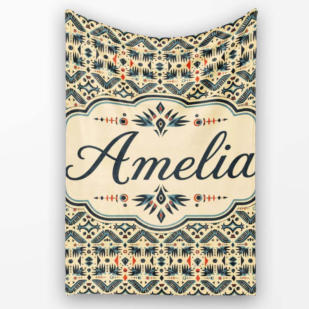 Geometric Ethnic Tribal Pattern in Neutral Tones Seamless Custom Personalised Custom Name Super Soft Fleece Blanket Bed Sofa Throw