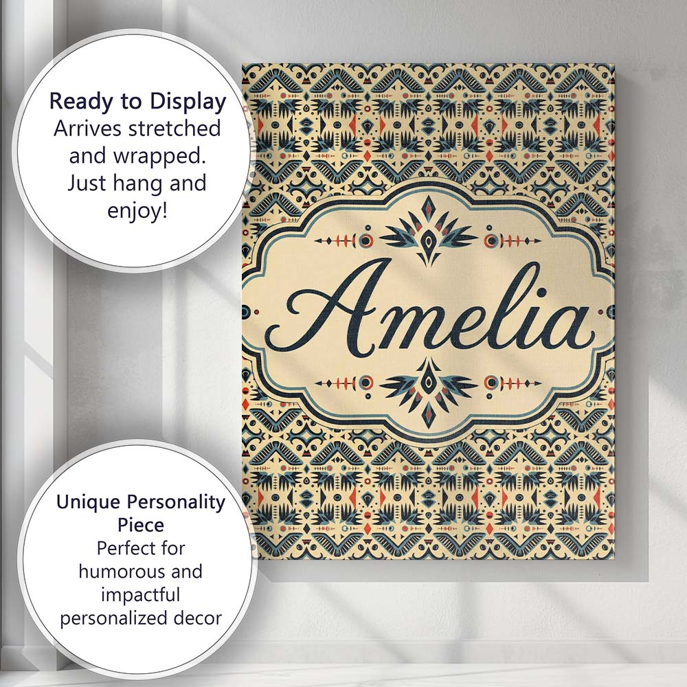 Personalised Name Geometric Ethnic Tribal Custom Unique Gift Idea Elegant Feature Canvas Wall Art Print Decor Picture Ready to Hang