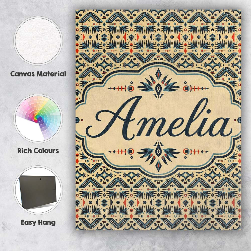 Personalised Name Geometric Ethnic Tribal Custom Unique Gift Idea Elegant Feature Canvas Wall Art Print Decor Picture Ready to Hang