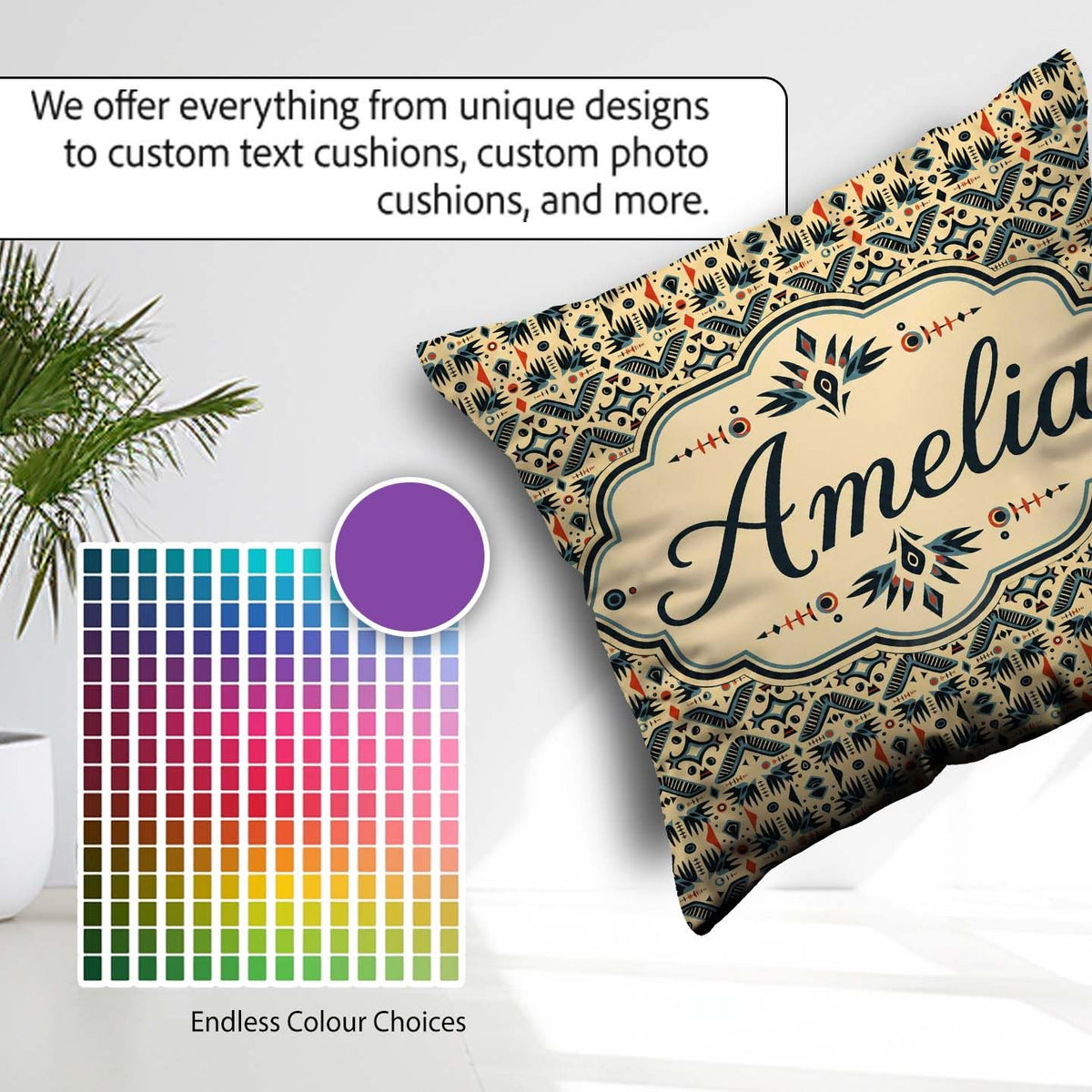 Custom Name Geometric Ethnic Tribal Pattern Neutral Tones Custom Square Filled Cushion Throw Pillow Sofa Bed Home Decor Zip Washable UK Made