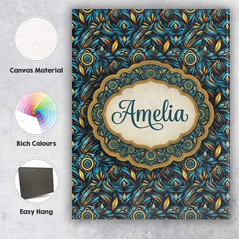 Personalised Name Luxury Teal Gold Geometric Custom Bespoke Contemporary Display Canvas Wall Art Print Decor Picture Ready to Hang