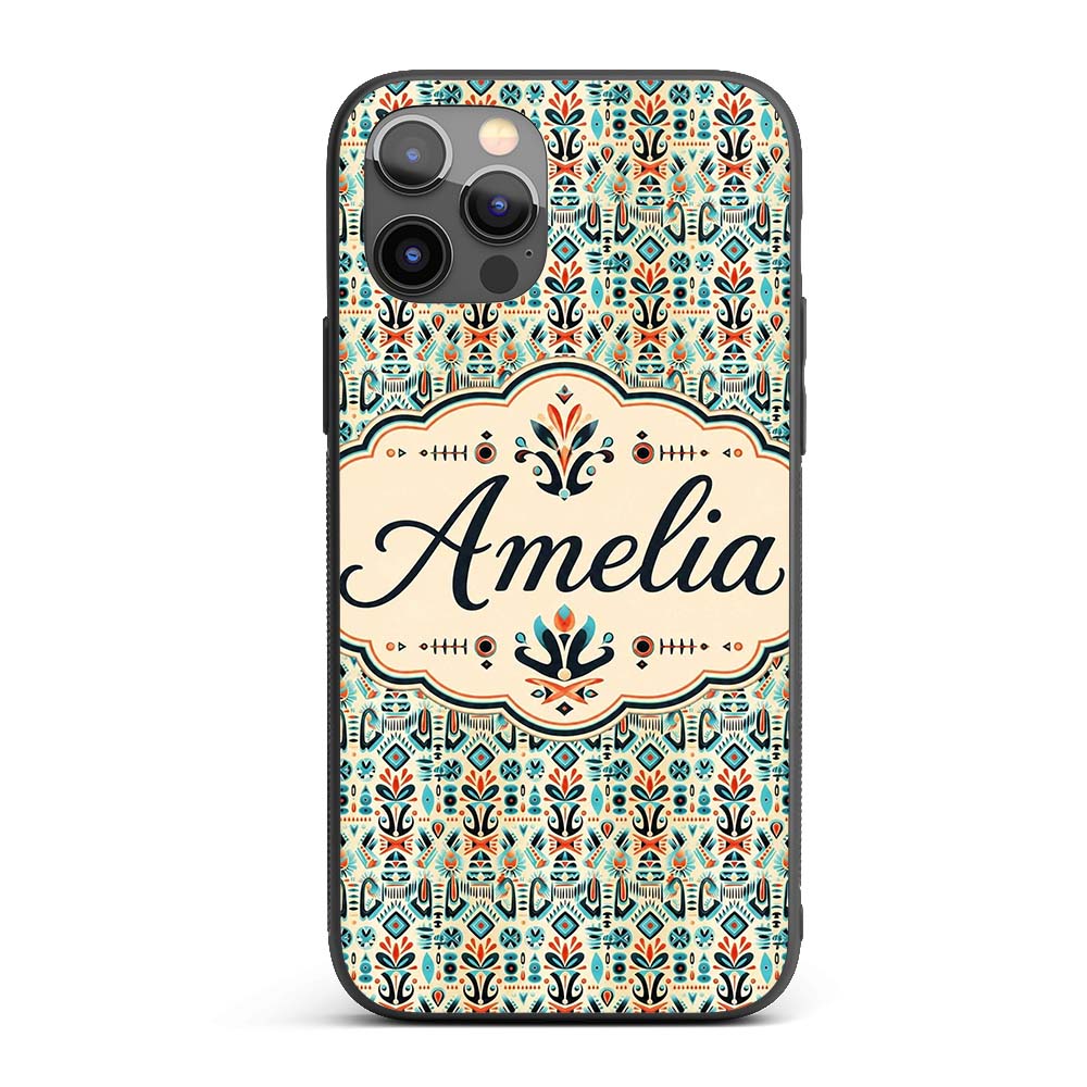 Modern Scandinavian Folk Art Pattern with Floral Custom Name Protective Phone Case Mobile Cover Durable Everyday Smartphone Shock Resistant