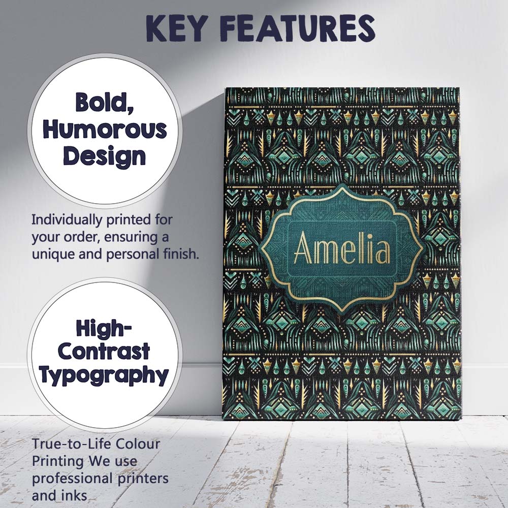 Personalised Name Dark Tribal Geometric Custom Modern Room Accent Elegant Feature Canvas Wall Art Print Decor Picture Ready to Hang