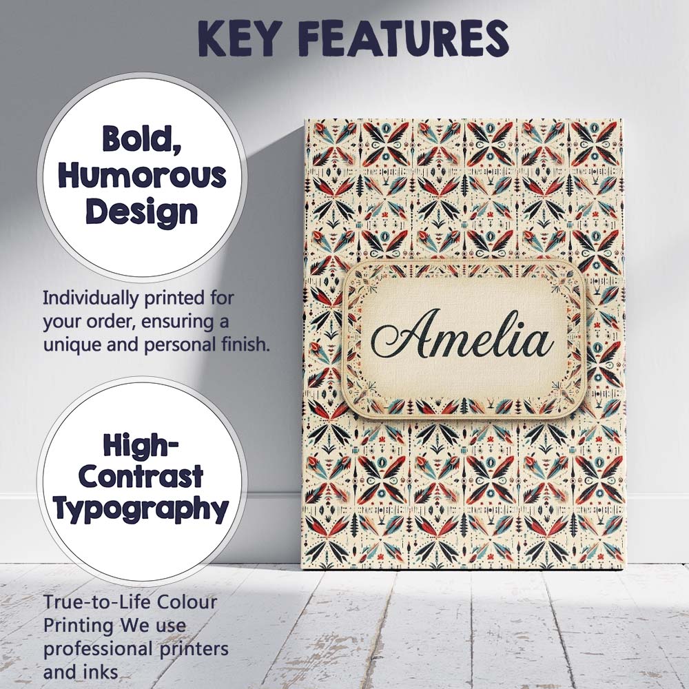 Personalised Name Abstract Retro Geometric Custom Unique Gift Idea Elegant Feature Canvas Wall Art Print Decor Picture Ready to Hang