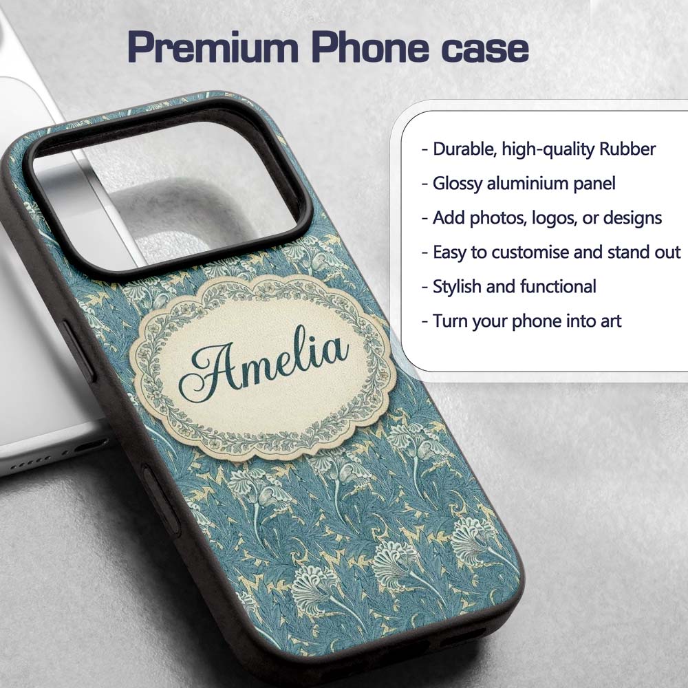 Vintage Botanical Floral Leaf Pattern in Soft Custom Name Protective Phone Case Mobile Cover Durable Everyday Smartphone Shock Resistant