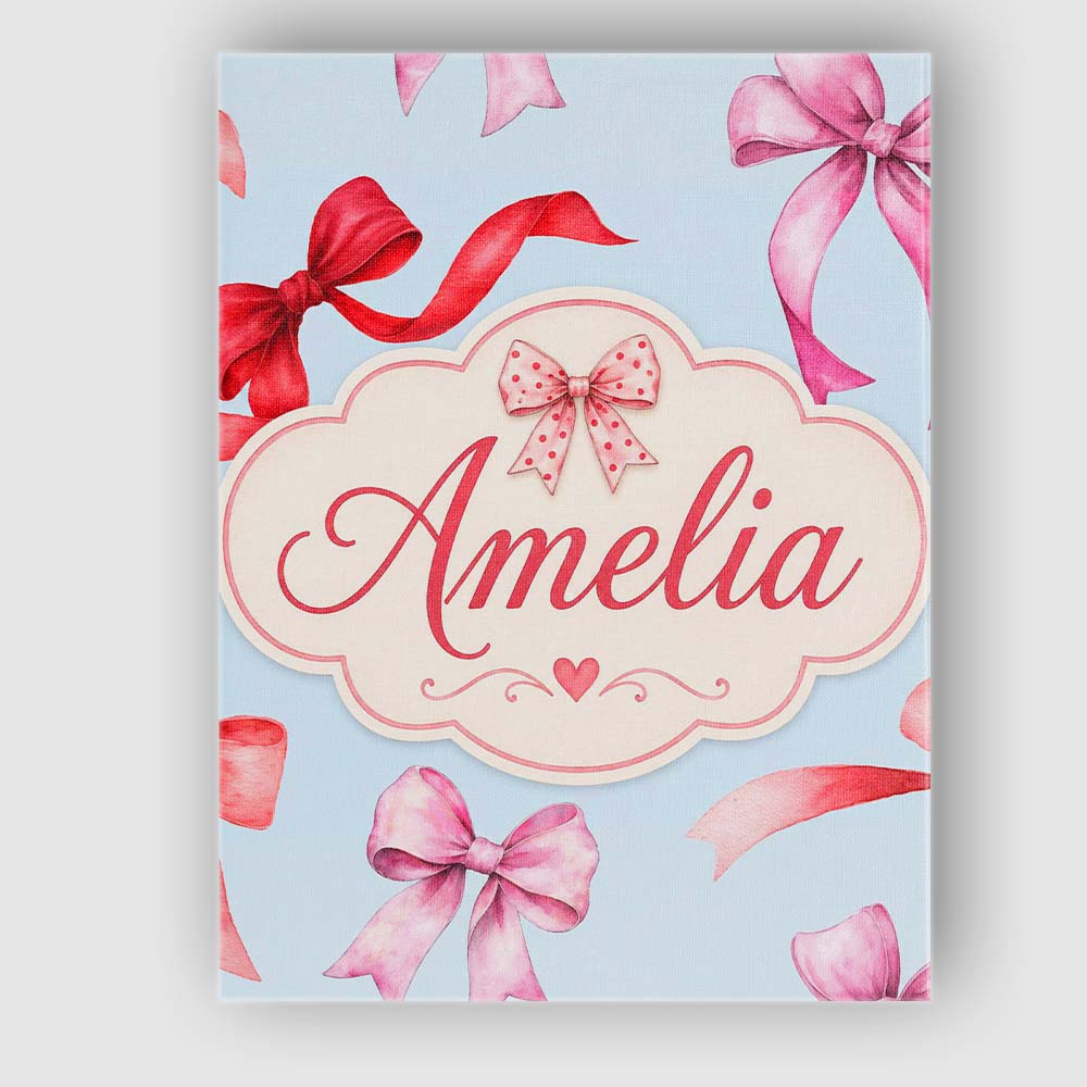Personalised Name Watercolor Ribbon Bow Custom Modern Room Accent Elegant Feature Canvas Wall Art Print Decor Picture Ready to Hang