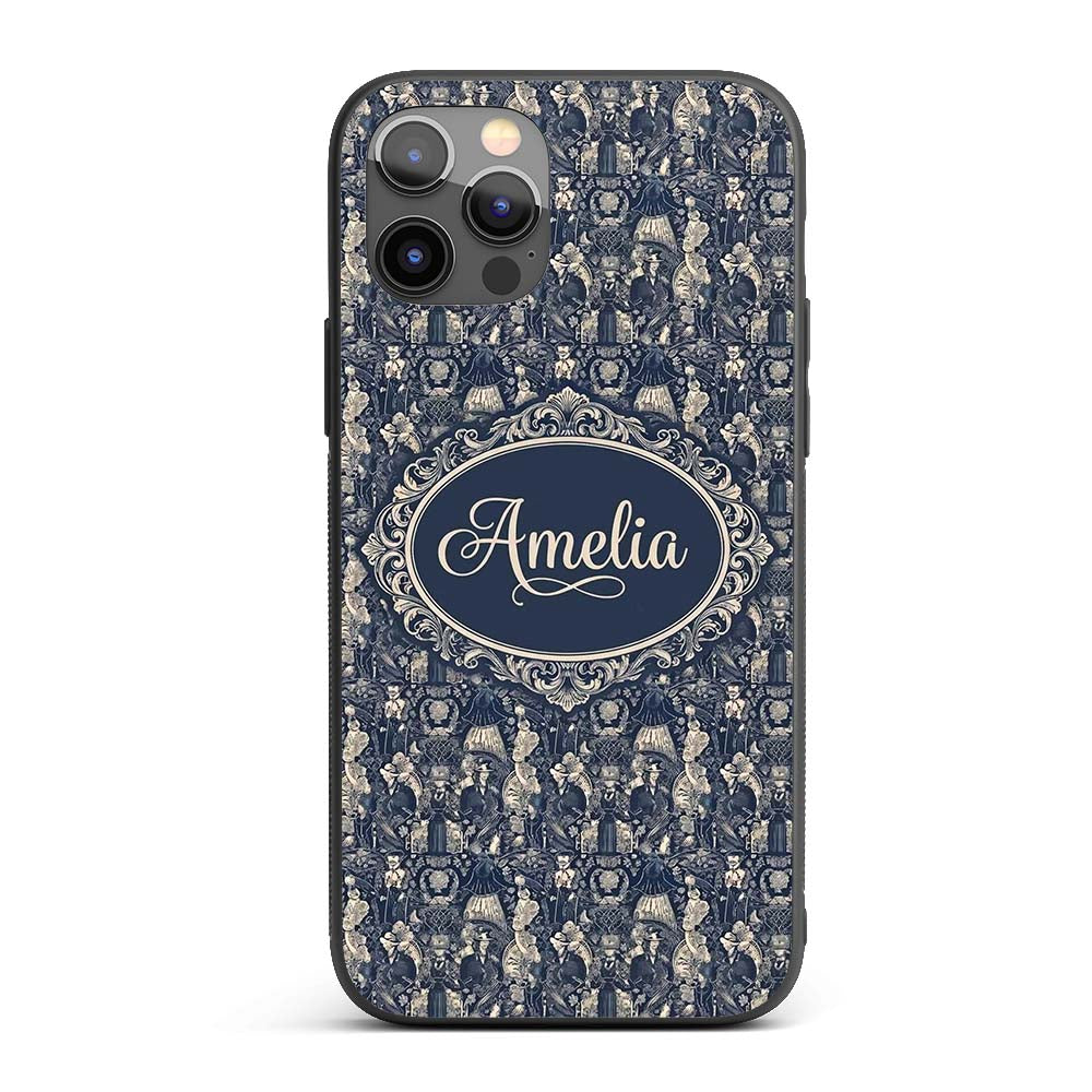 Victorian Ladies and Gentlemen Toile Pattern in Custom Name Protective Phone Case Mobile Cover Durable Everyday Smartphone Shock Resistant