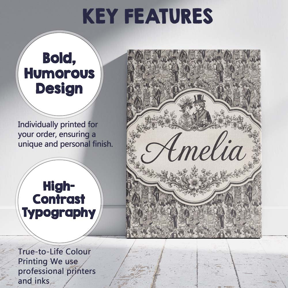 Personalised Name Antique Victorian Society Custom Bespoke Interior Contemporary Canvas Wall Art Print Decor Picture Ready to Hang
