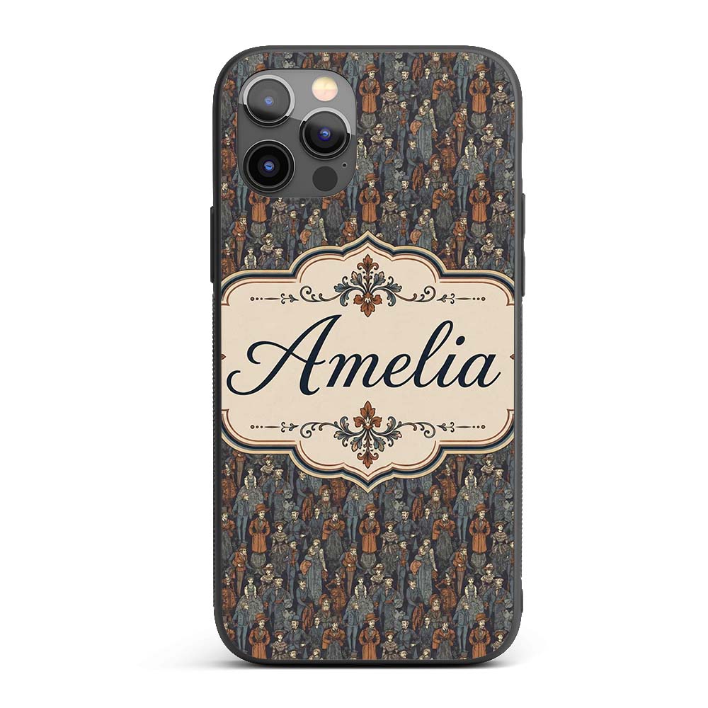 Vintage Crowd Illustration People Pattern in Warm Custom Name Protective Phone Case Mobile Cover Durable Everyday Smartphone Shock Resistant