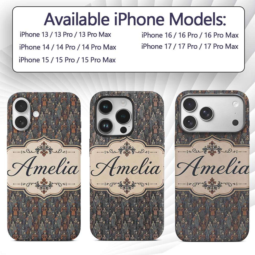 Vintage Crowd Illustration People Pattern in Warm Custom Name Protective Phone Case Mobile Cover Durable Everyday Smartphone Shock Resistant