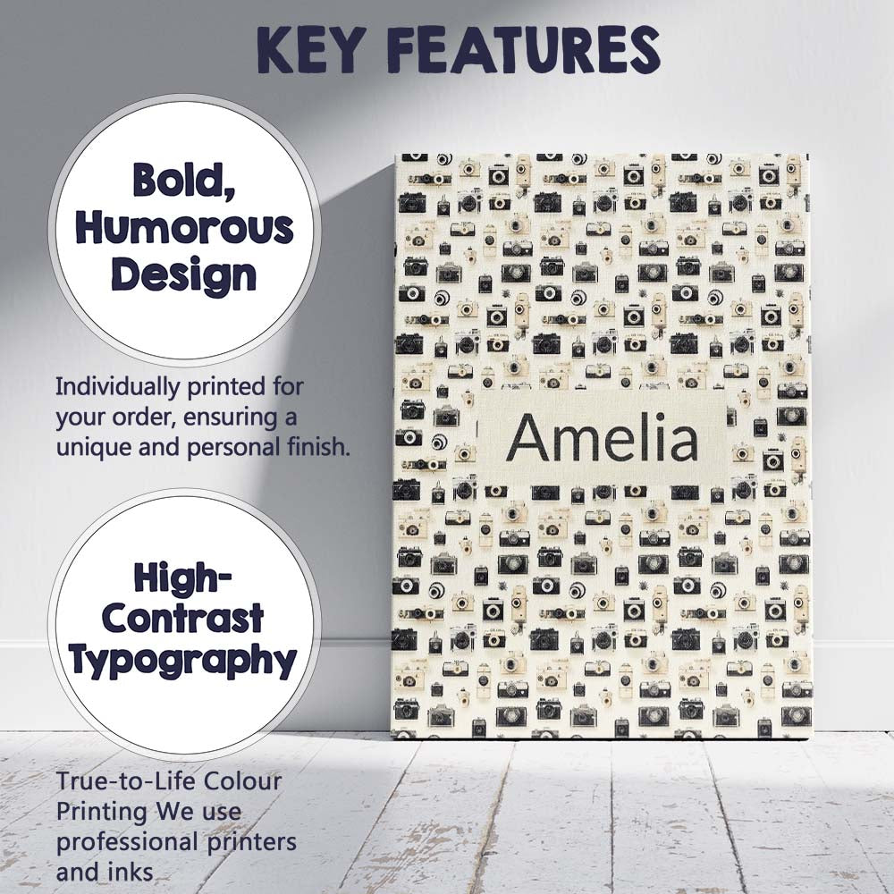 Personalised Name Retro Camera Collection Custom Unique Gift Idea Elegant Feature Canvas Wall Art Print Decor Picture Ready to Hang
