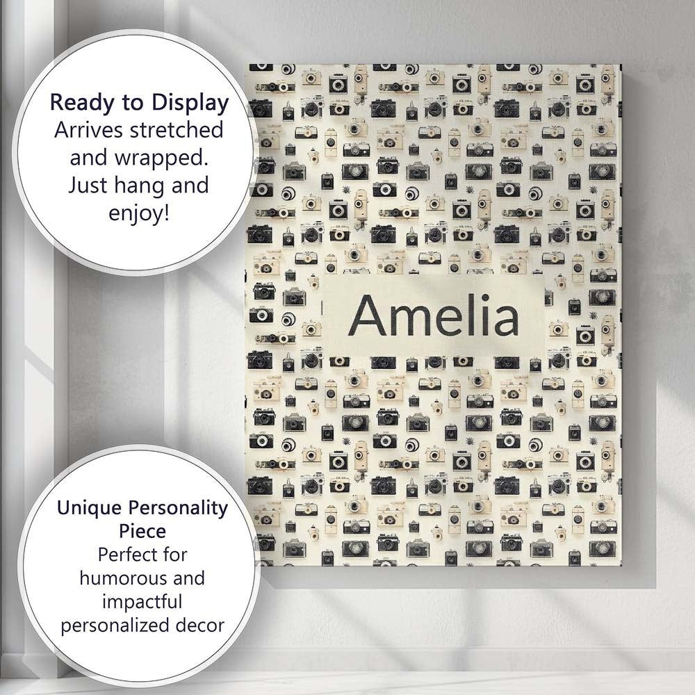 Personalised Name Retro Camera Collection Custom Unique Gift Idea Elegant Feature Canvas Wall Art Print Decor Picture Ready to Hang