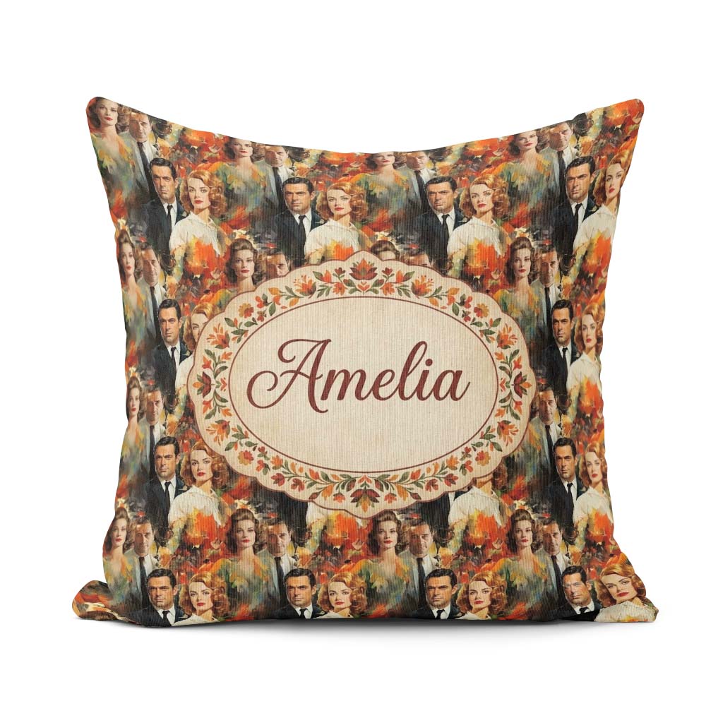 Custom Name Classic Hollywood Glamour Portraits Artistic Pattern Square Filled Cushion Throw Pillow Sofa Bed Home Decor Zip Washable UK Made