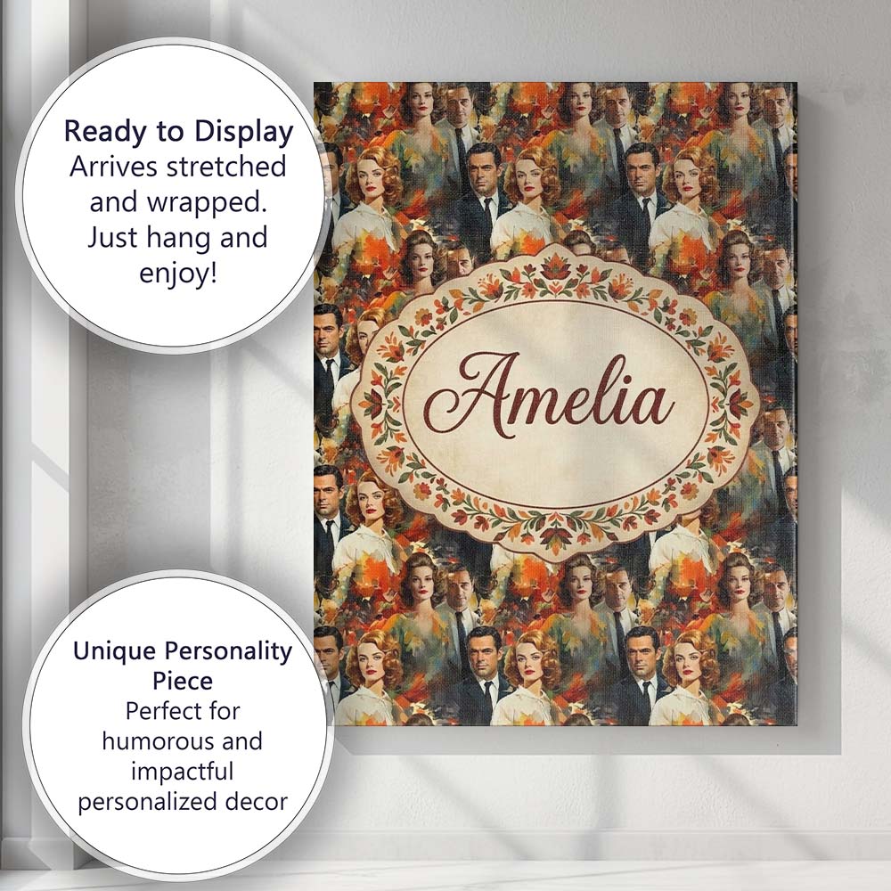 Personalised Name Classic Hollywood Glamour Custom Bespoke Interior Contemporary Canvas Wall Art Print Decor Picture Ready to Hang