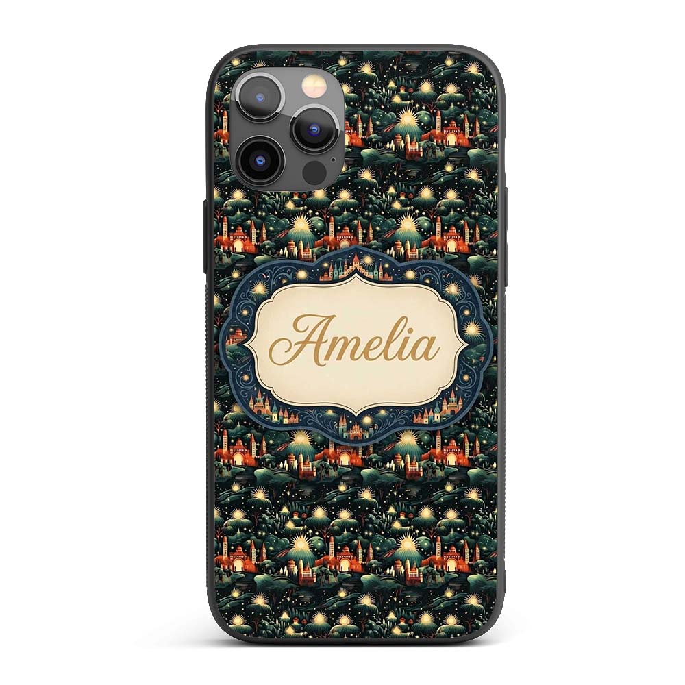 Magical Night Cityscape with Stars and Hills Custom Name Protective Phone Case Mobile Cover Durable Everyday Smartphone Shock Resistant