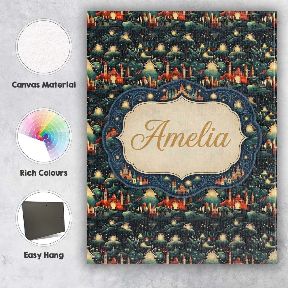 Personalised Name Magical Night Cityscape Custom Unique Gift Idea Elegant Feature Canvas Wall Art Print Decor Picture Ready to Hang