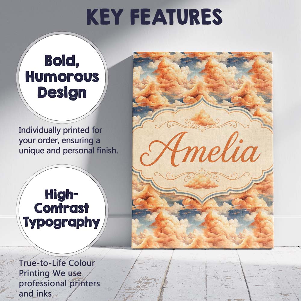 Personalised Name Dreamy Warm Sunset Clouds Custom Bespoke Interior Contemporary Canvas Wall Art Print Decor Picture Ready to Hang