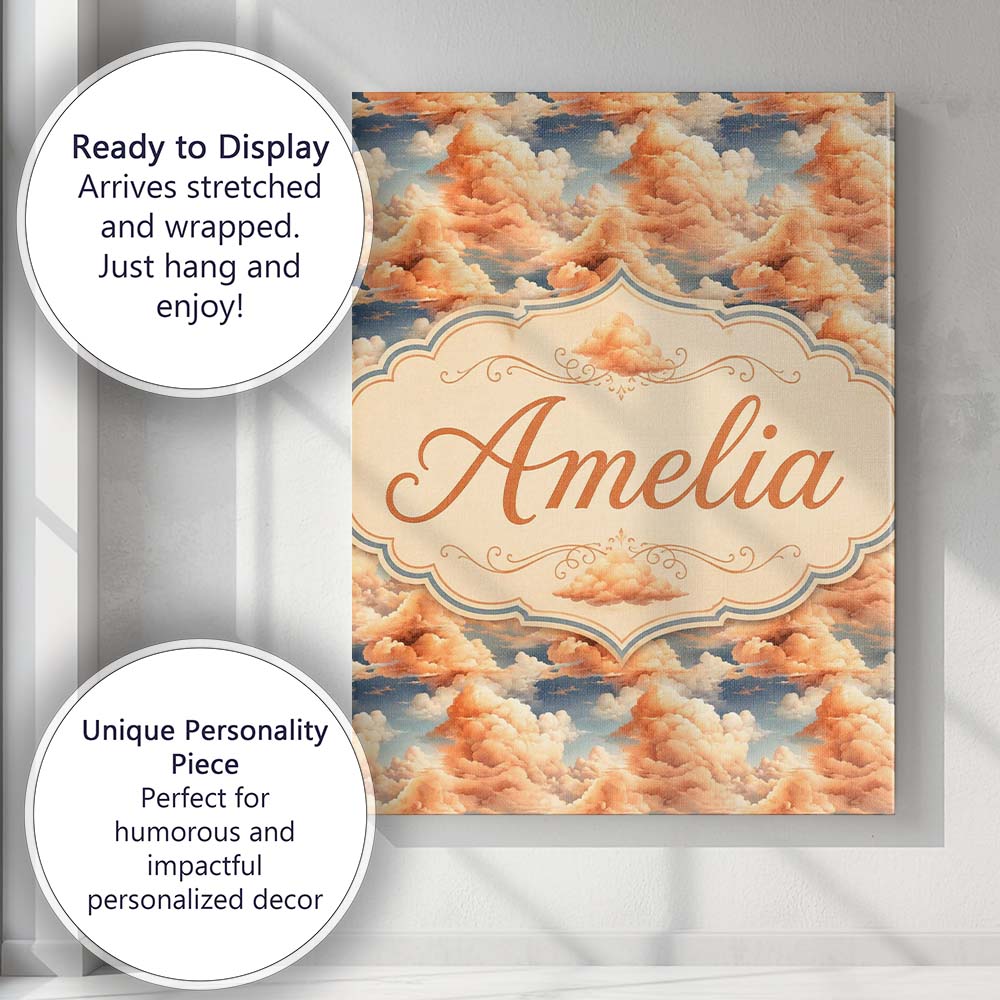 Personalised Name Dreamy Warm Sunset Clouds Custom Bespoke Interior Contemporary Canvas Wall Art Print Decor Picture Ready to Hang