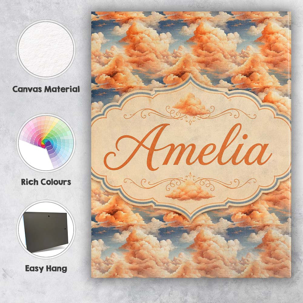 Personalised Name Dreamy Warm Sunset Clouds Custom Bespoke Interior Contemporary Canvas Wall Art Print Decor Picture Ready to Hang