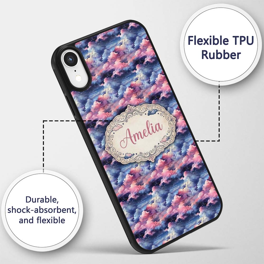 Pink Blue Fantasy Night Clouds Sky Printed Design Custom Name Protective Phone Case Mobile Cover Durable Everyday Smartphone Shock Resistant
