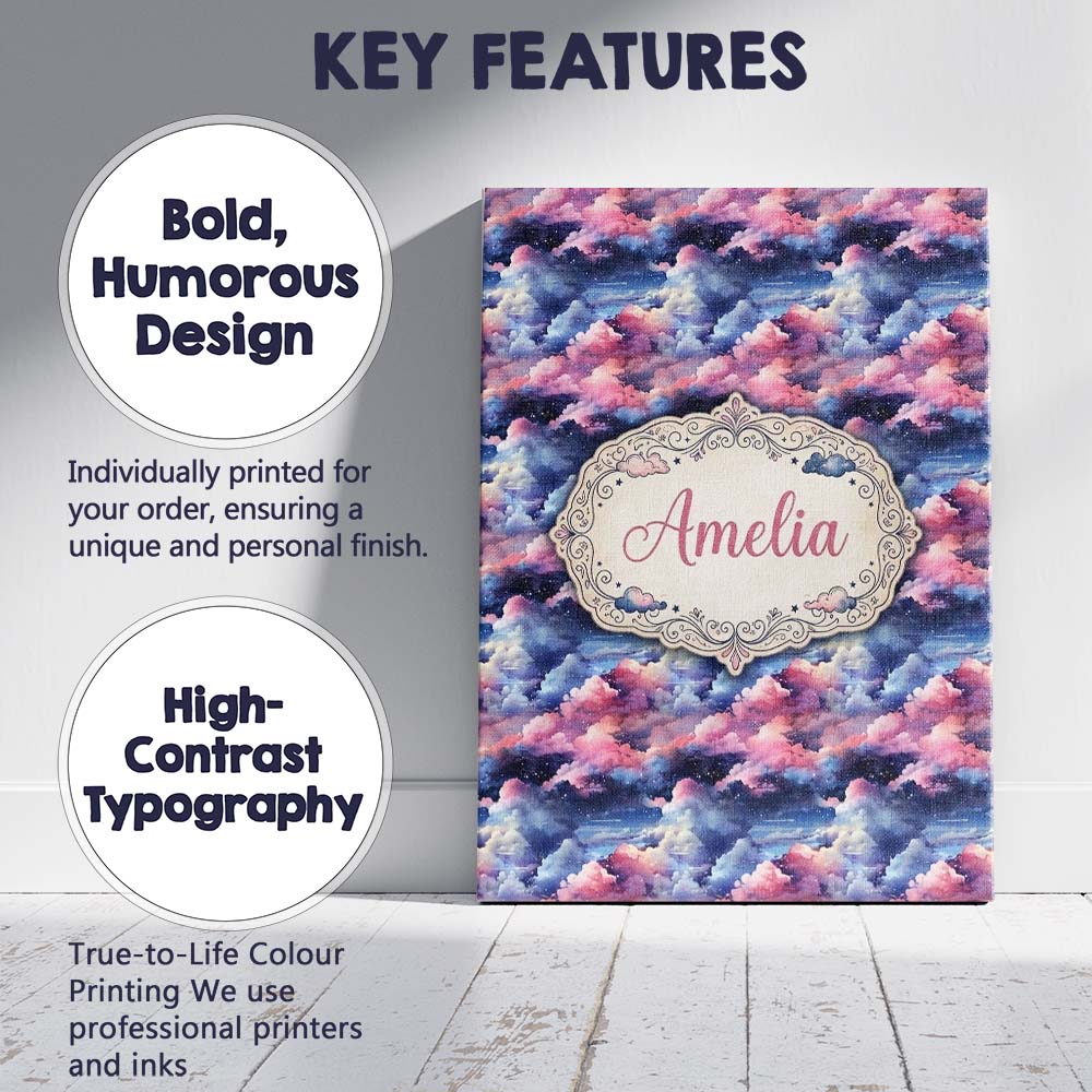 Personalised Name Pink Blue Fantasy Night Custom Unique Gift Idea Elegant Feature Canvas Wall Art Print Decor Picture Ready to Hang