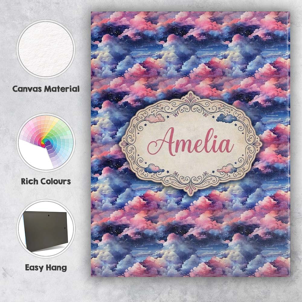 Personalised Name Pink Blue Fantasy Night Custom Unique Gift Idea Elegant Feature Canvas Wall Art Print Decor Picture Ready to Hang